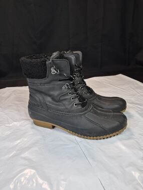 Tommy Hilfiger Women's Sz 10M Black Rain Winter Duck Boots Shoes Lace Up Boot